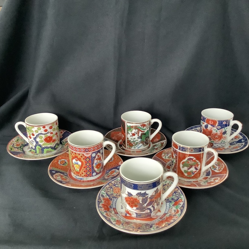 Set of 6 Unique Japanese Tea Cups & Saucers